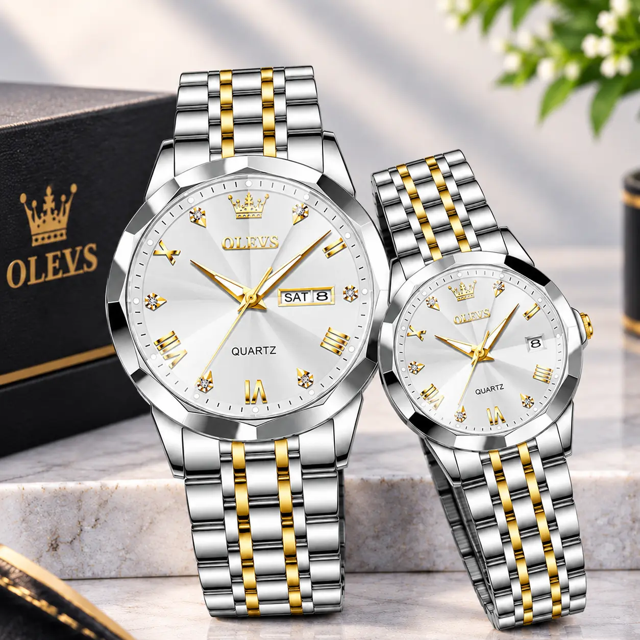 OLEVS 9931 Couple Watch Set - White Color