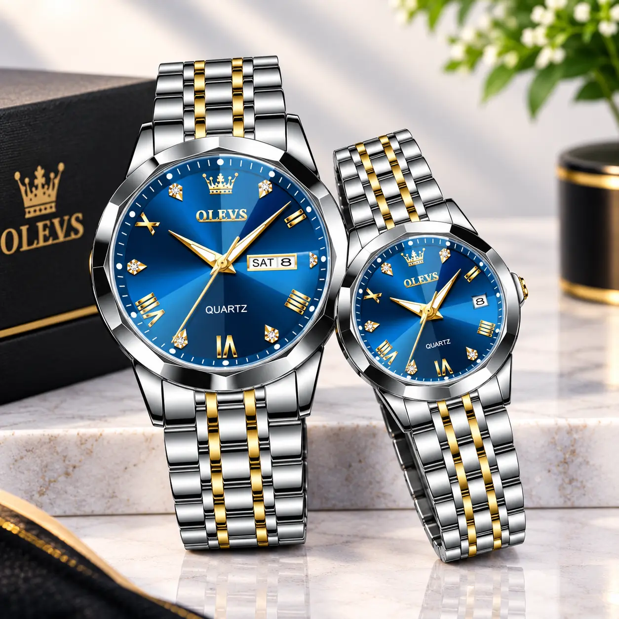 OLEVS 9931 Couple Watch Set - Blue Color