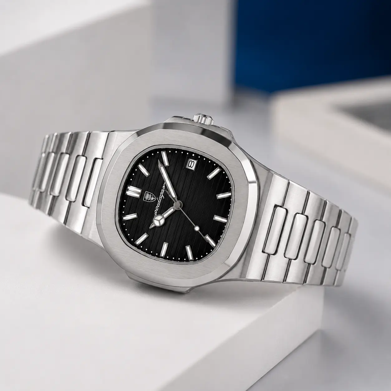 Poedagar Luxury Stainless Steel Black Dial Watch - Black Color