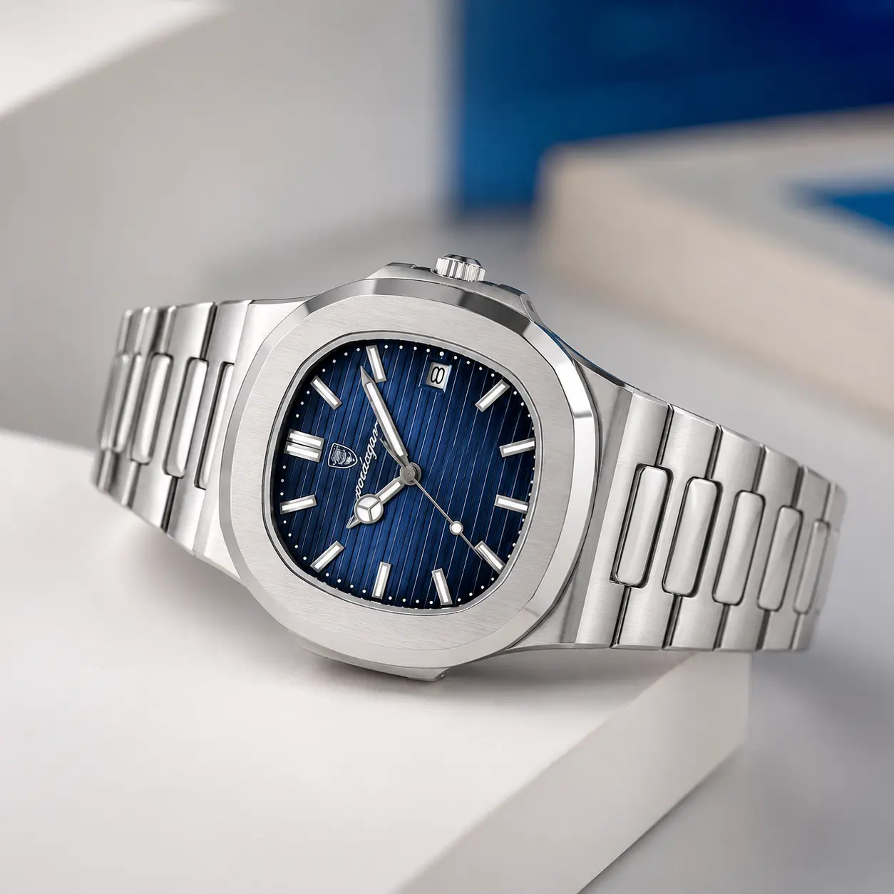Poedagar Luxury Stainless Steel Blue Dial Watch - Blue Color