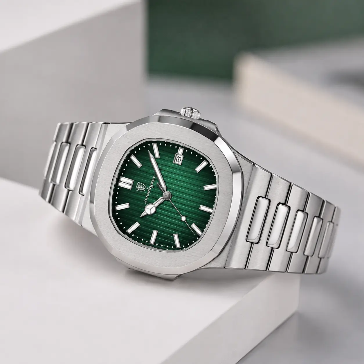 Poedagar Luxury Stainless Steel Silver Green Dial Watch - Silver Green Color